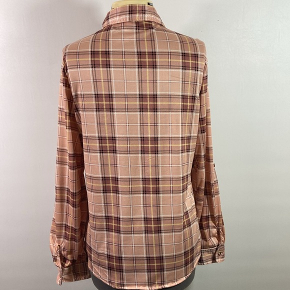 Passport Shirt/Top Women Size Large  Light Pink & Black  Plaid Long Tab Sleeve - Picture 6 of 9